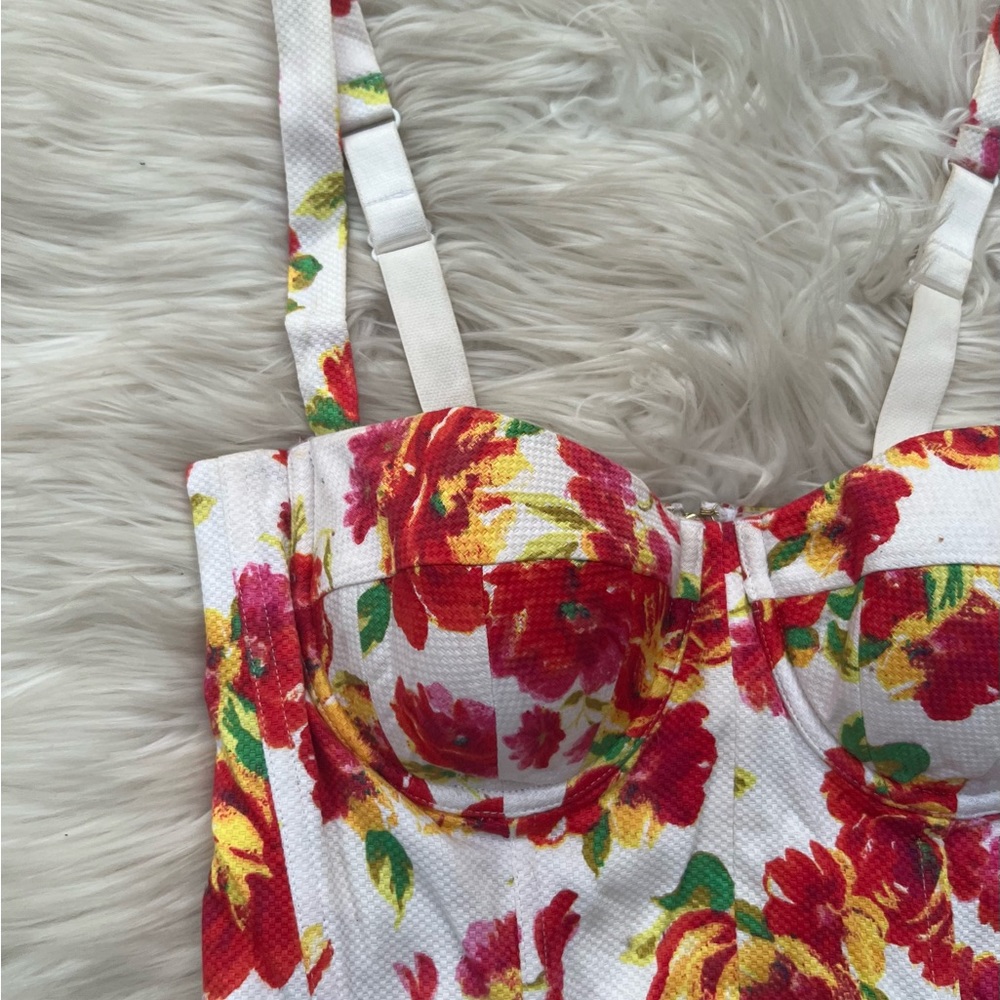 White Floral Vs Bustier Corset Longline Push Up Bra C… Gem